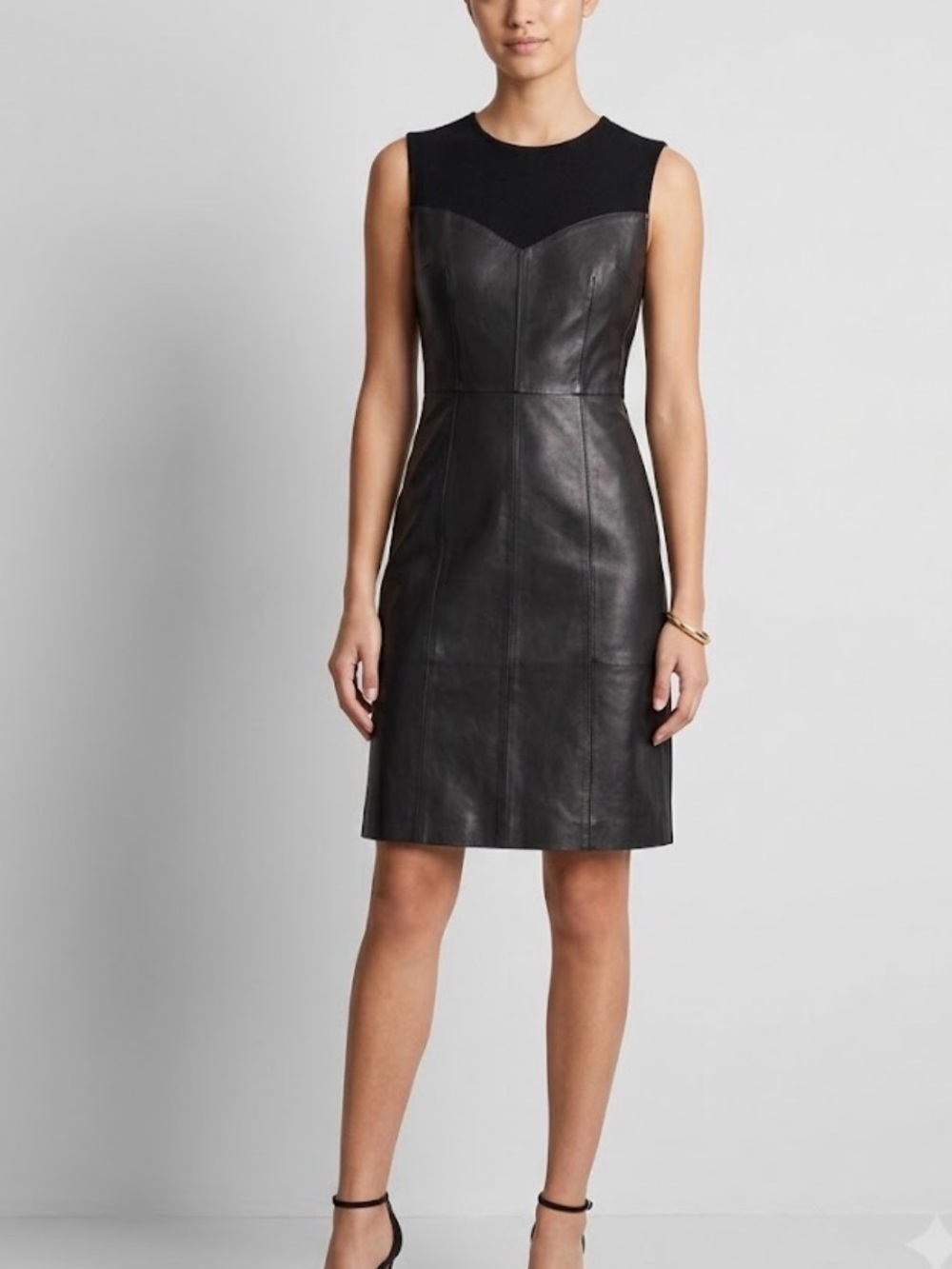 Valentino Black Leather And Wool Panel Sleeveless Dress IT 36 US 2